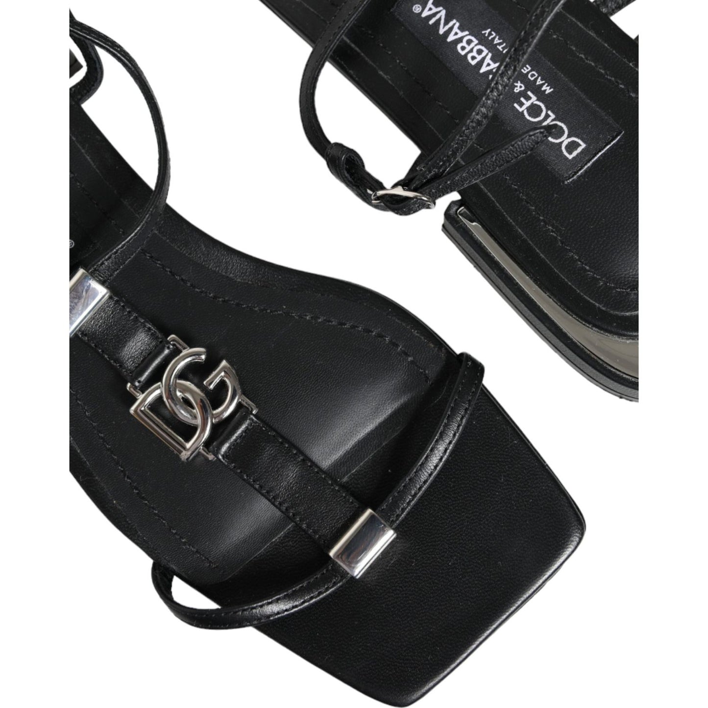 Dolce & Gabbana Black Leather Logo Ankle Strap Keira Sandals Shoes Dolce & Gabbana Dark Slate Gray