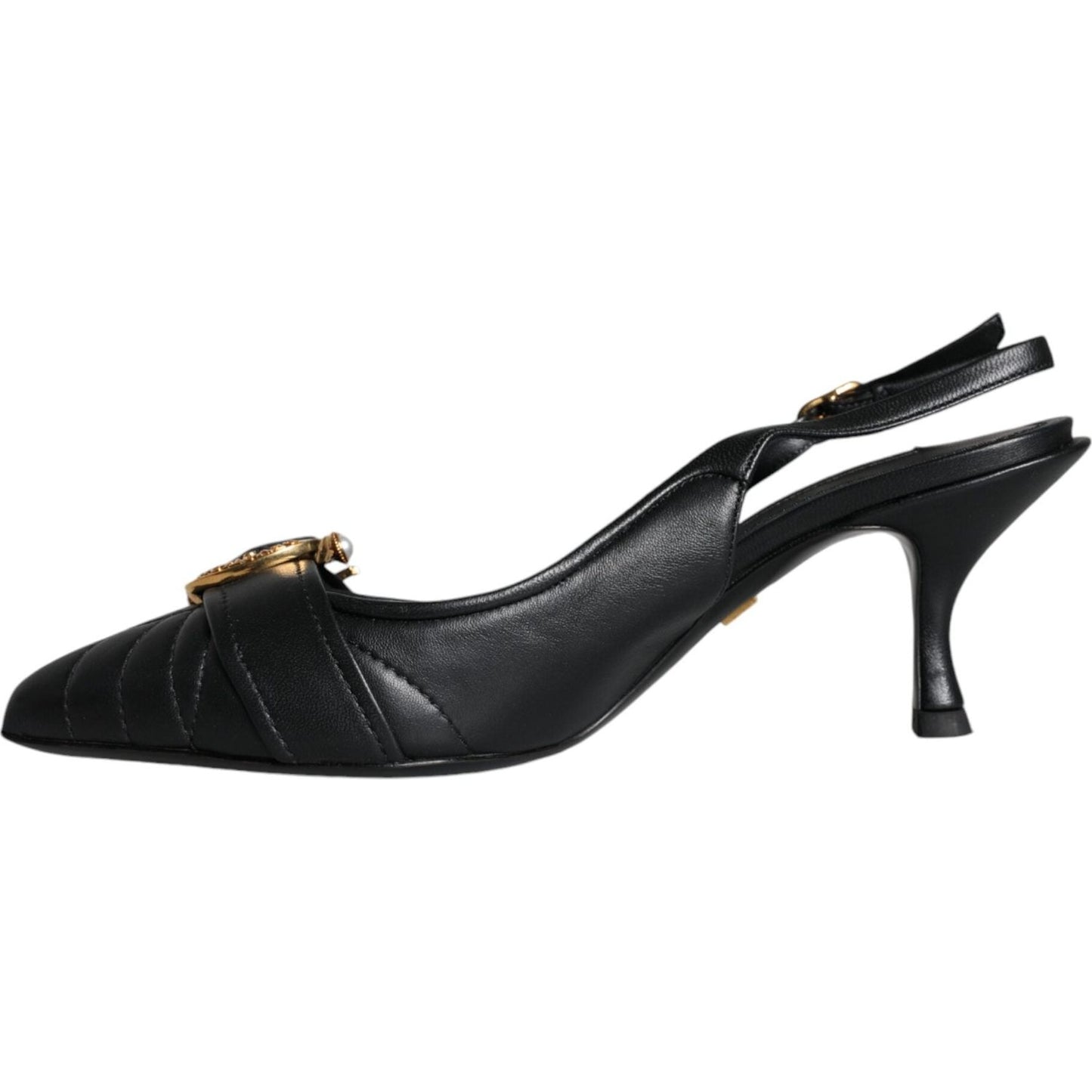 Dolce & Gabbana Black Devotion Leather Heels Slingback Shoes Dolce & Gabbana Dark Slate Gray