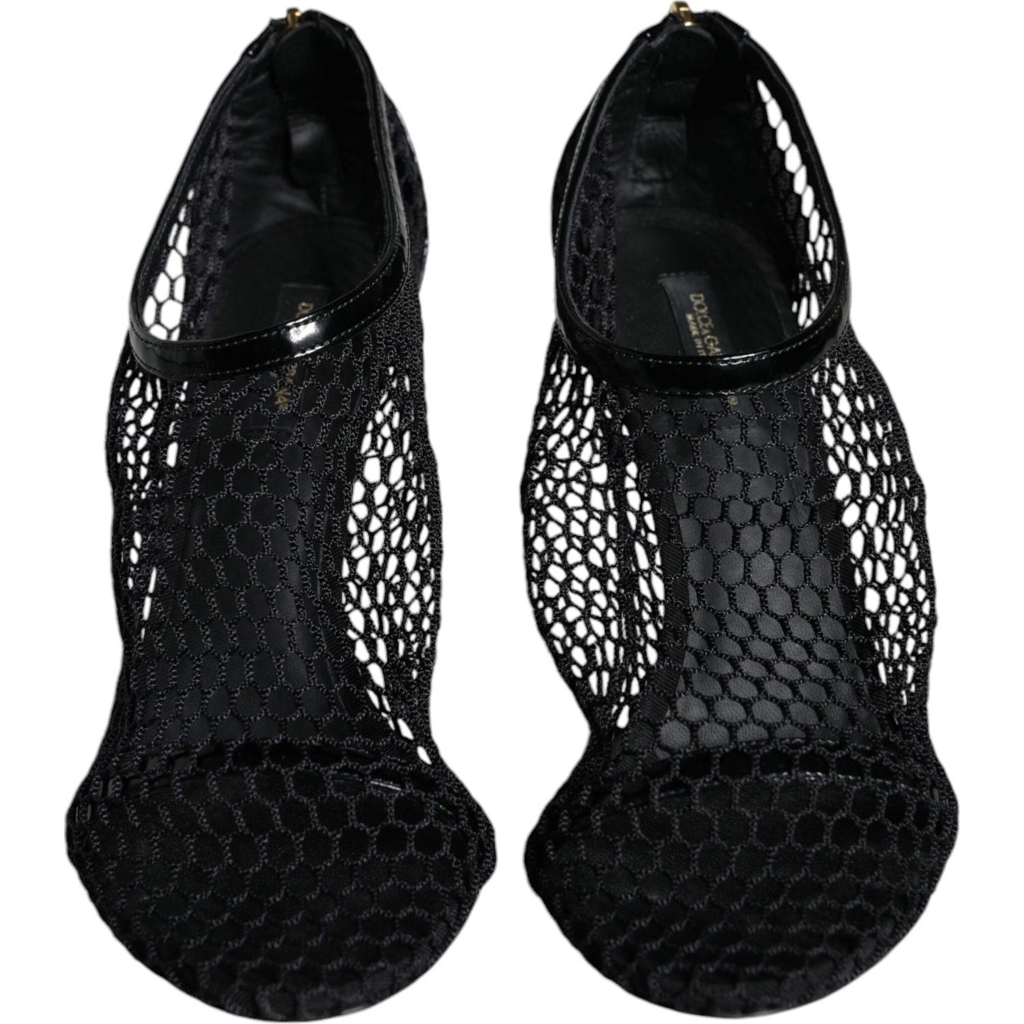 Dolce & Gabbana Black Mesh Leather Heels Keira Sandals Shoes Dolce & Gabbana Black