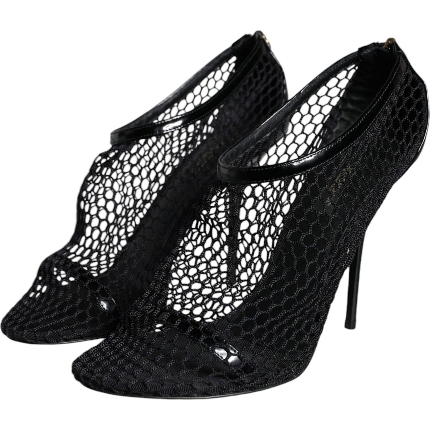 Dolce & Gabbana Black Mesh Leather Heels Keira Sandals Shoes Dolce & Gabbana Black