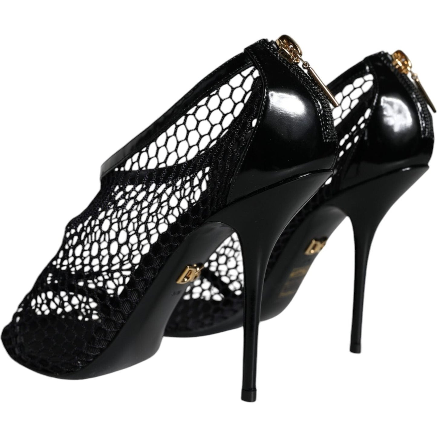 Dolce & Gabbana Black Mesh Leather Heels Keira Sandals Shoes Dolce & Gabbana Black