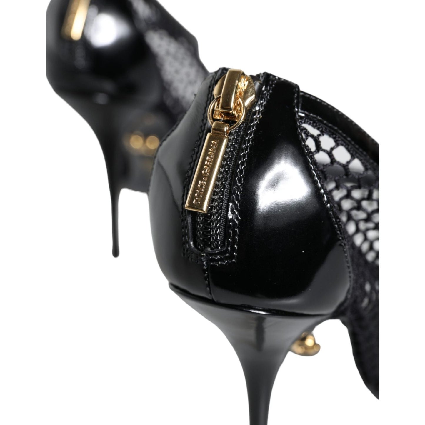 Dolce & Gabbana Black Mesh Leather Heels Keira Sandals Shoes Dolce & Gabbana Dark Slate Gray