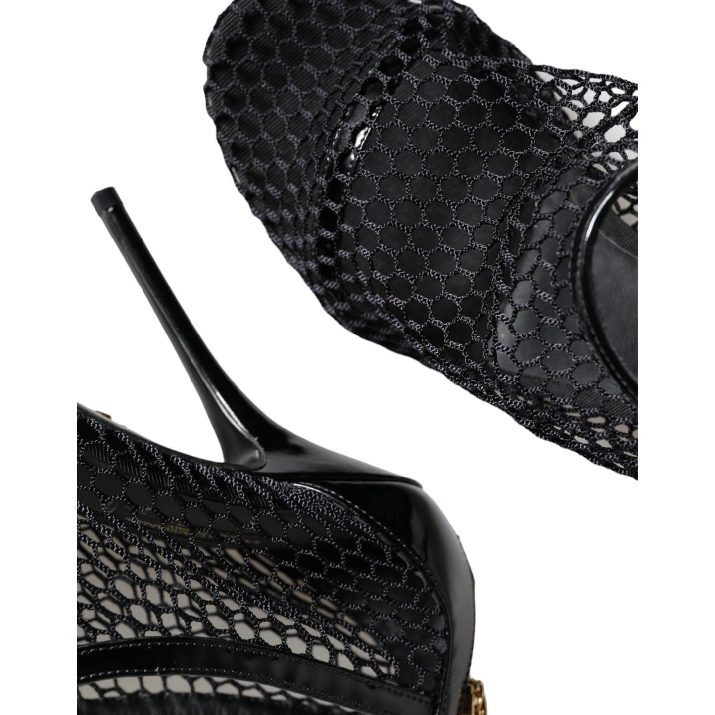 Dolce & Gabbana Black Mesh Leather Heels Keira Sandals Shoes Dolce & Gabbana Black
