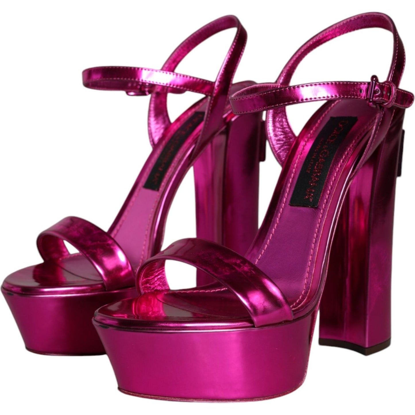 Dolce & Gabbana Fuchsia Leather Platform Logo Keira Sandals Shoes Dolce & Gabbana Brown