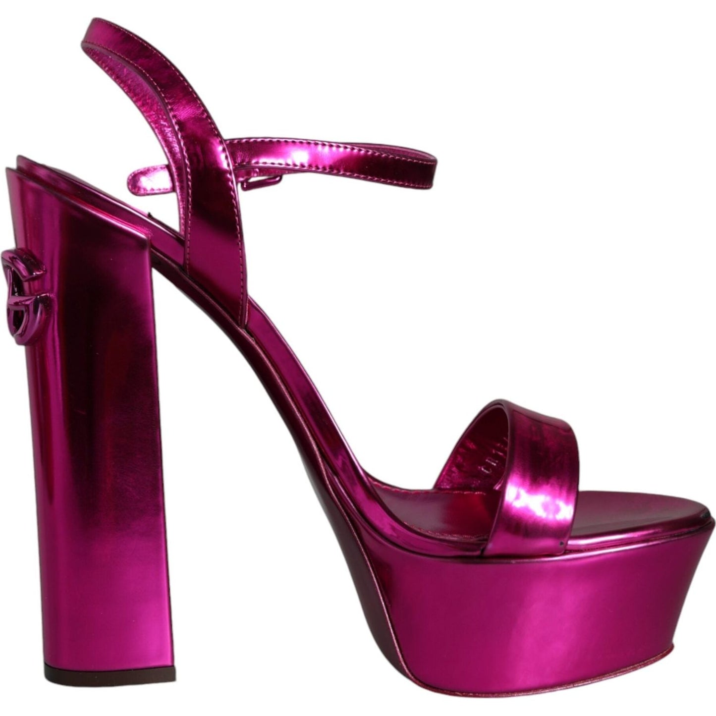 Dolce & Gabbana Fuchsia Leather Platform Logo Keira Sandals Shoes Dolce & Gabbana Brown
