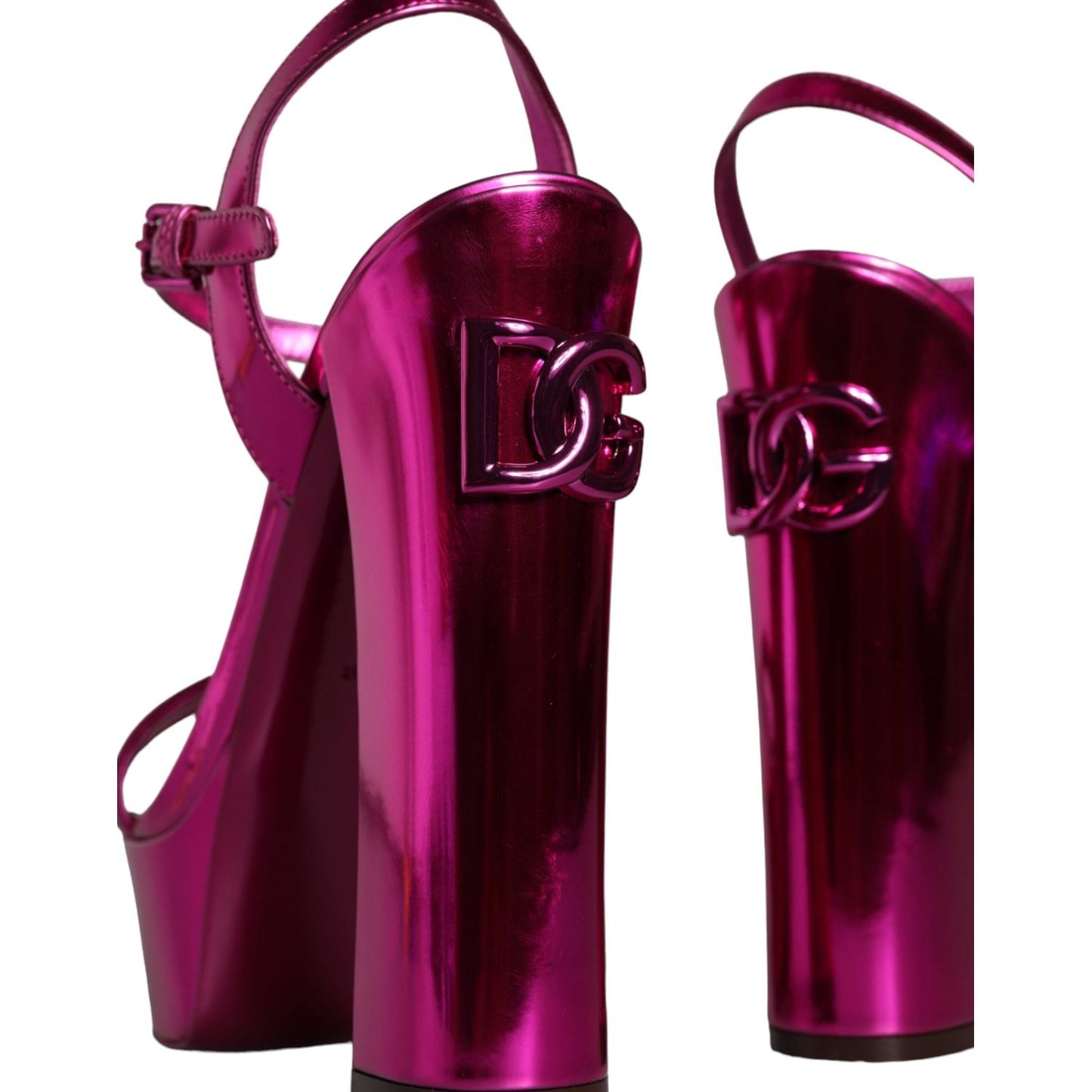 Dolce & Gabbana Fuchsia Leather Platform Logo Keira Sandals Shoes Dolce & Gabbana Black