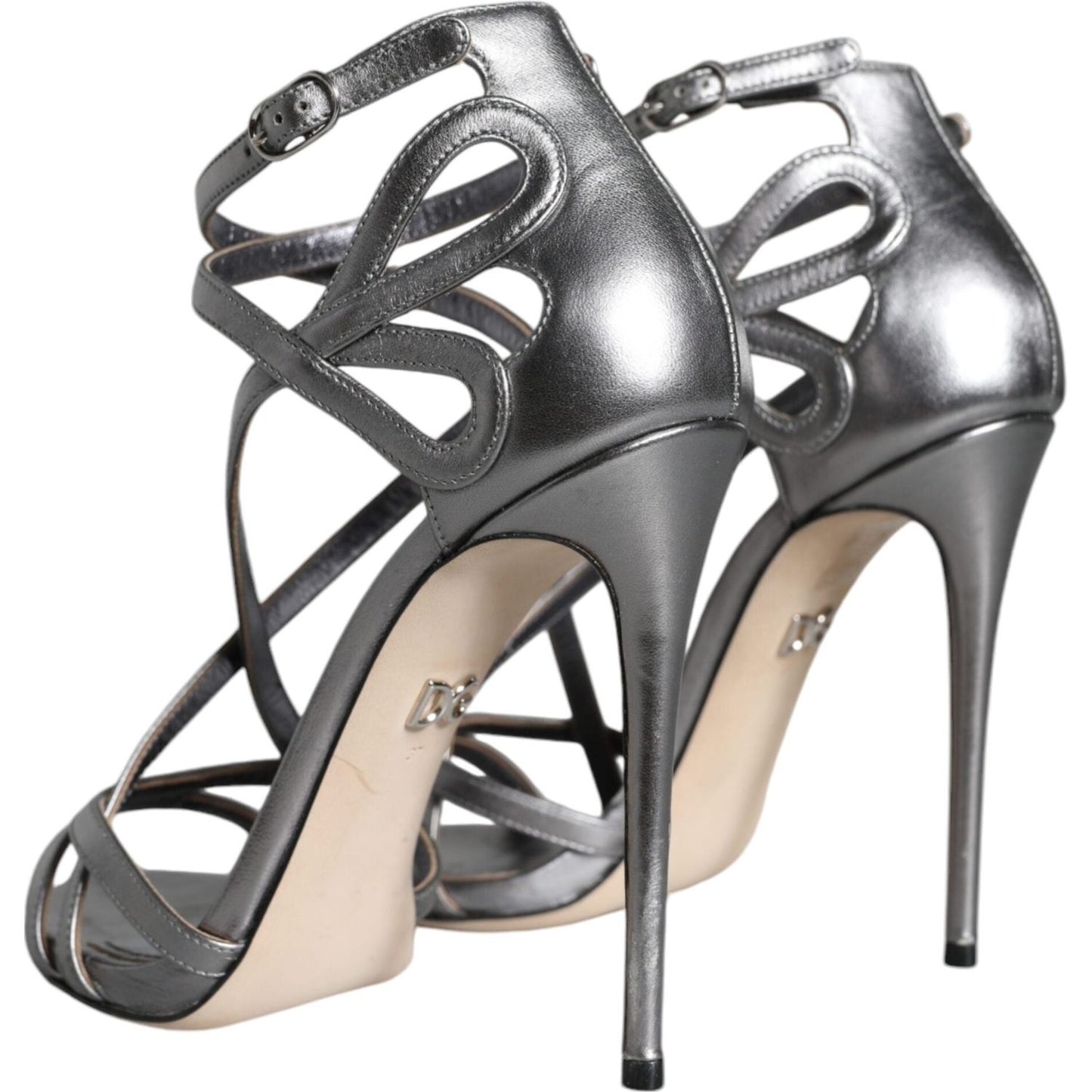 Dolce & Gabbana Silver Keira Leather Heels Sandals Shoes Dolce & Gabbana Dim Gray