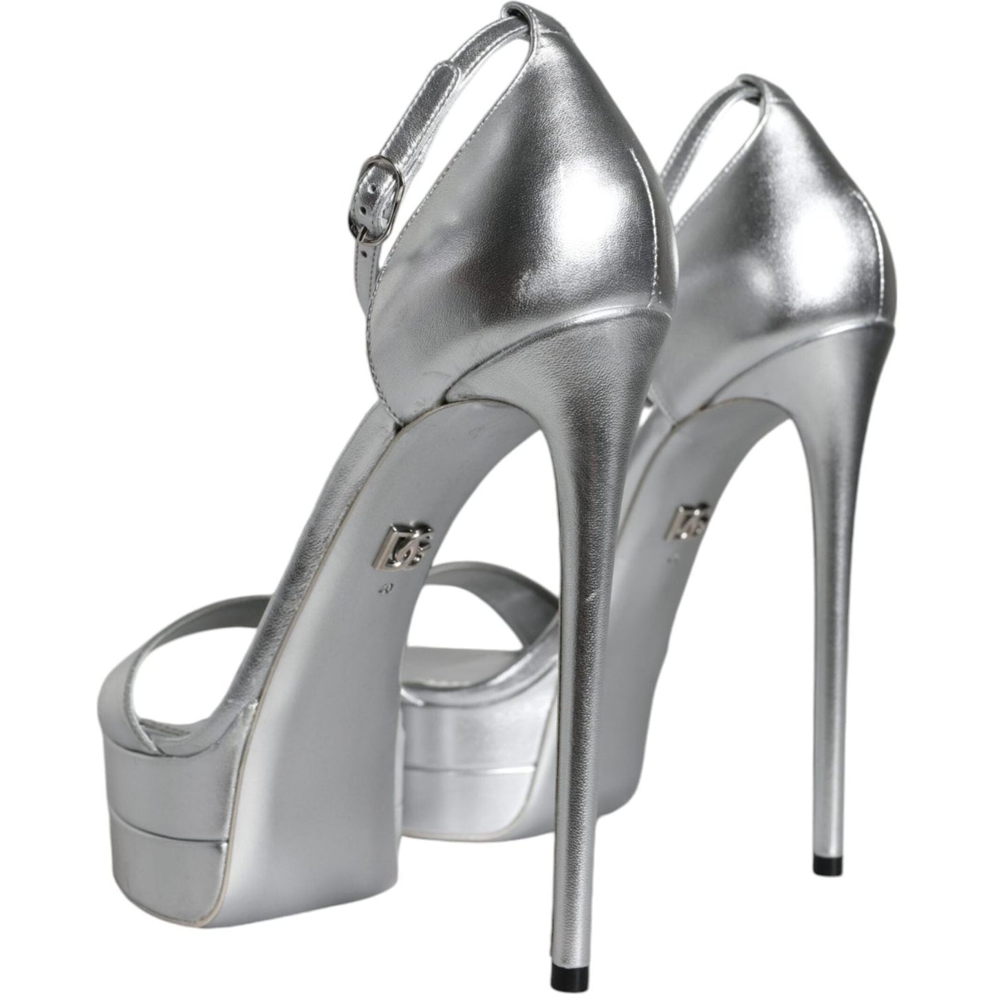 Dolce & Gabbana Silver Leather Platform Keira Sandals Shoes Dolce & Gabbana Light Slate Gray