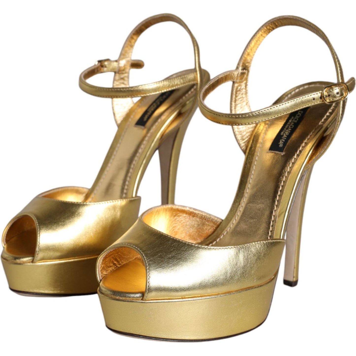 Dolce & Gabbana Gold Bette Leather Heels Sandals Shoes Dolce & Gabbana Dark Khaki