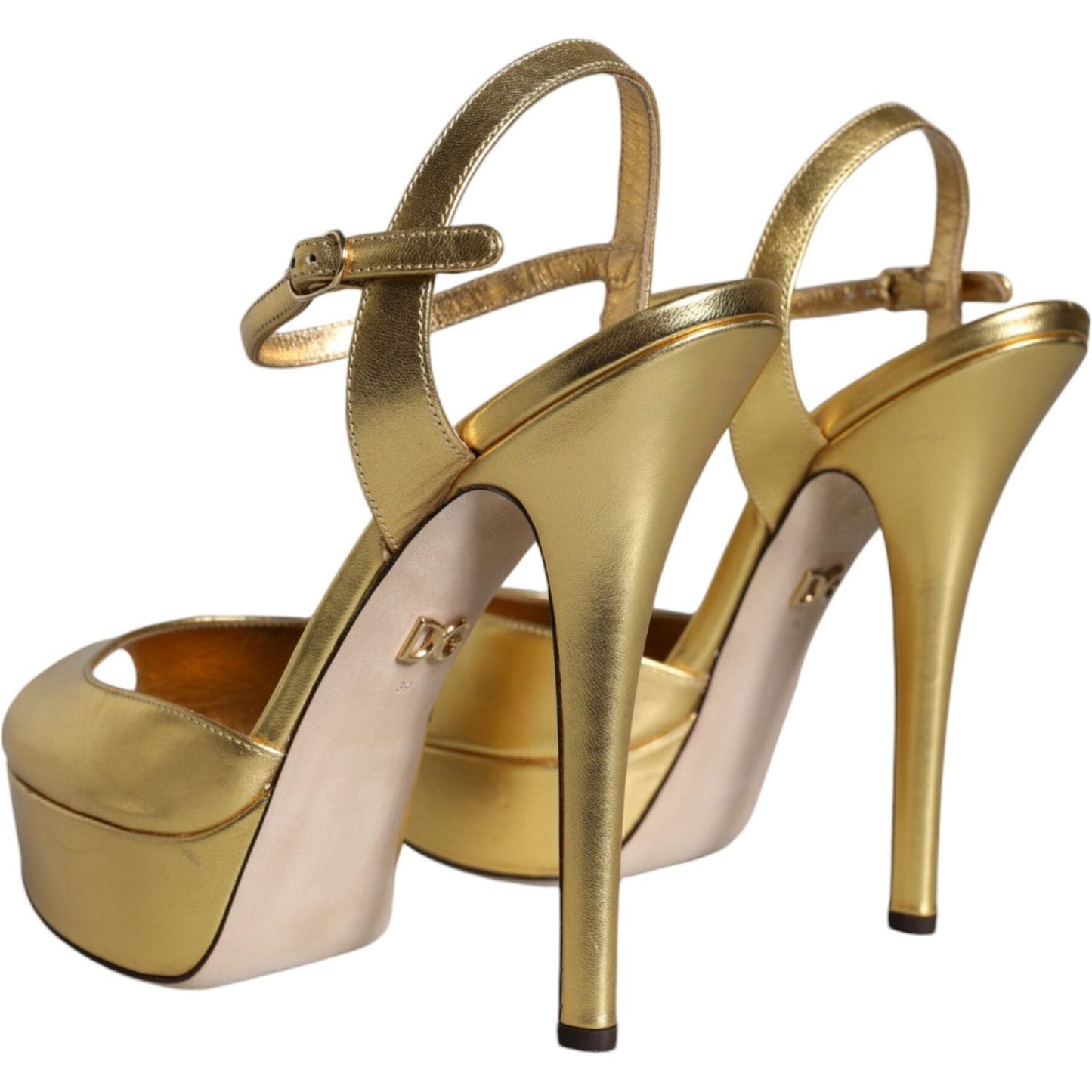 Dolce & Gabbana Gold Bette Leather Heels Sandals Shoes Dolce & Gabbana Dark Khaki