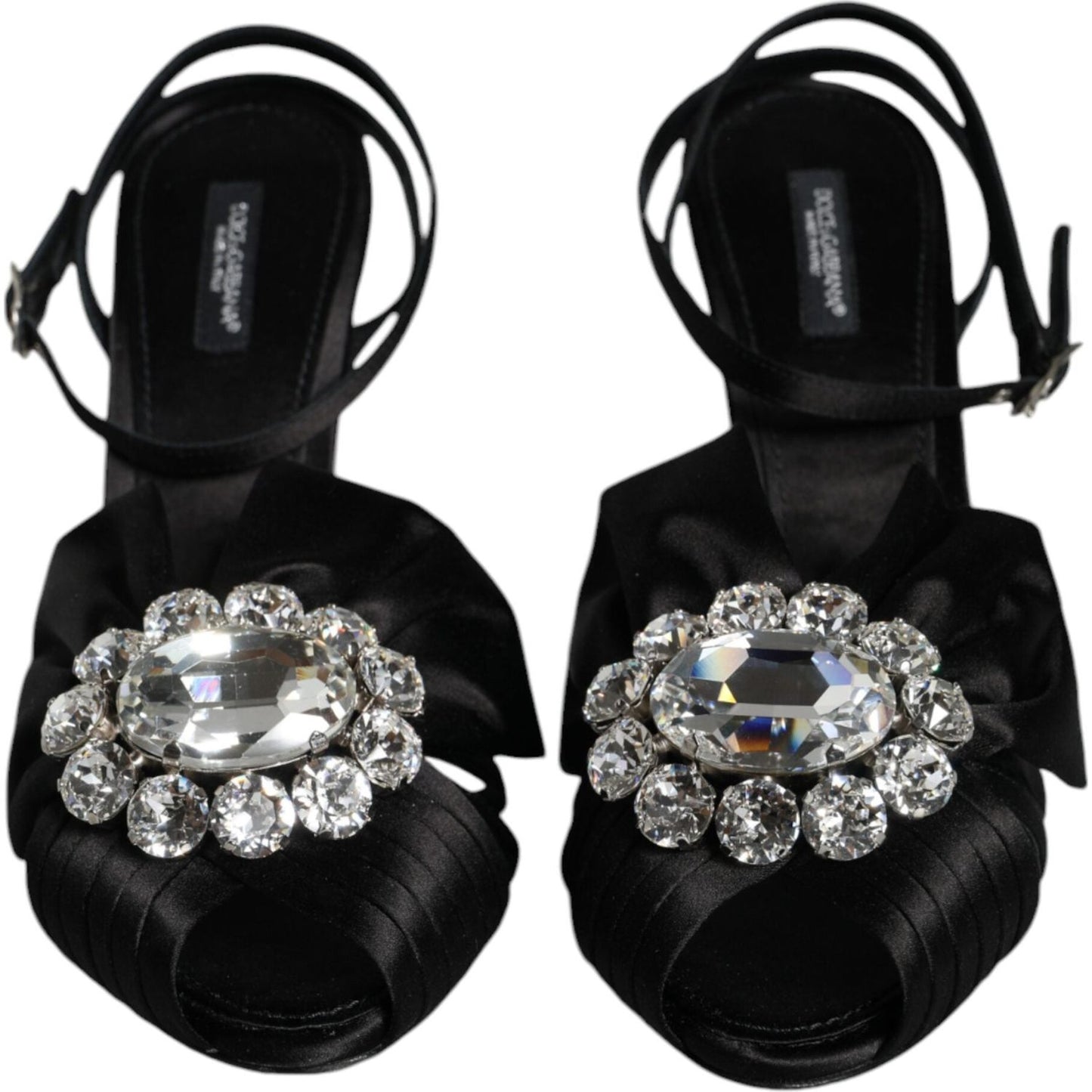 Dolce & Gabbana Black Crystal Ankle Strap Sandals Shoes Dolce & Gabbana Black