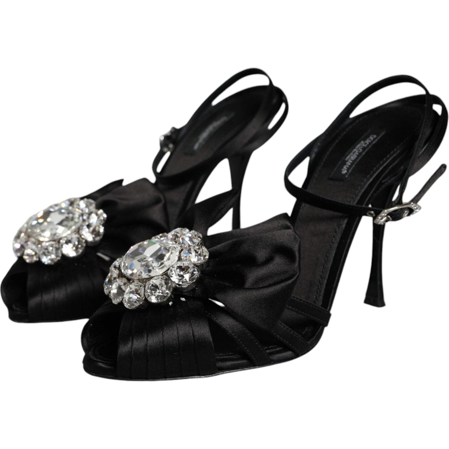 Dolce & Gabbana Black Crystal Ankle Strap Sandals Shoes Dolce & Gabbana Black