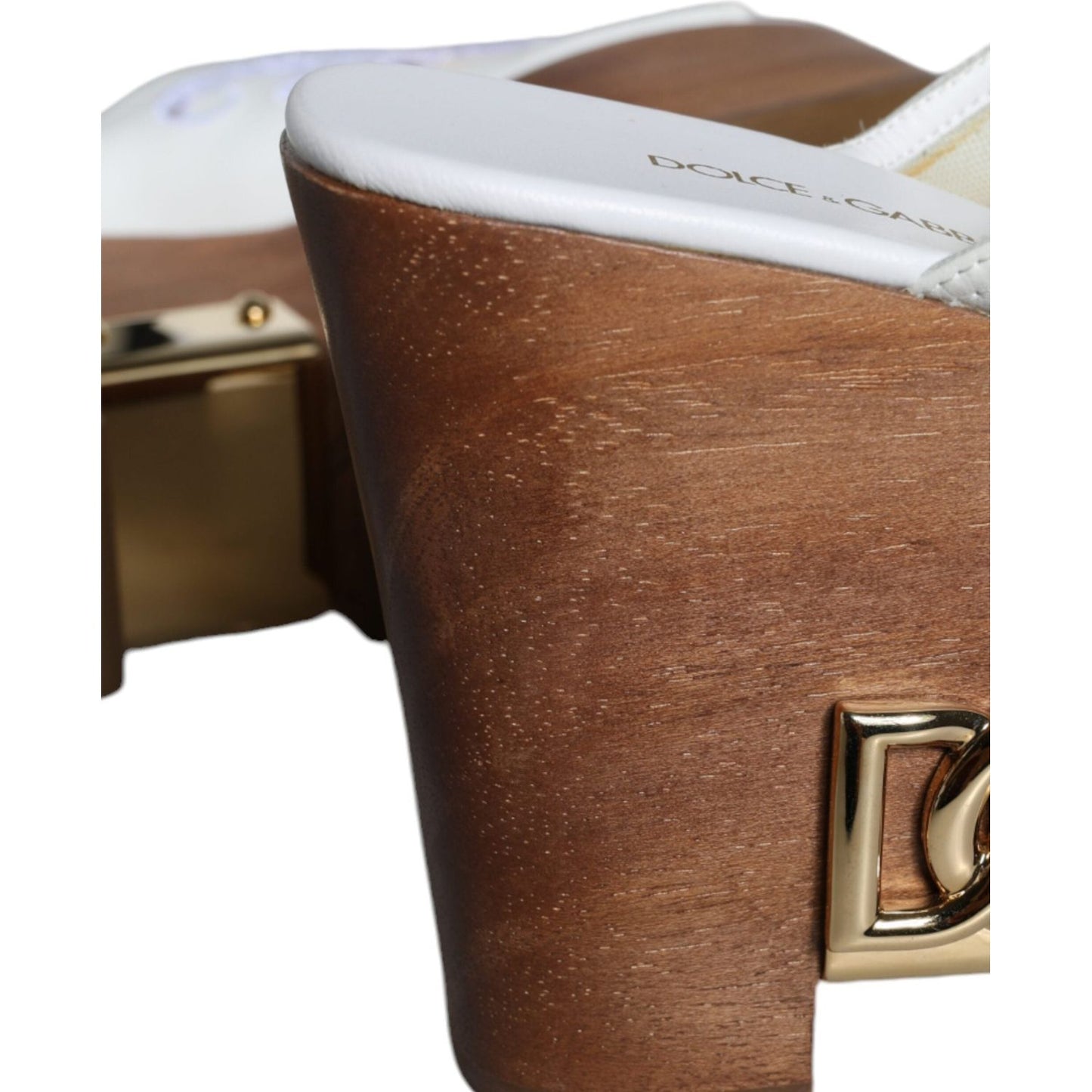 Dolce & Gabbana White Leather Wood Mules Wedge Slides Shoes Dolce & Gabbana Sienna