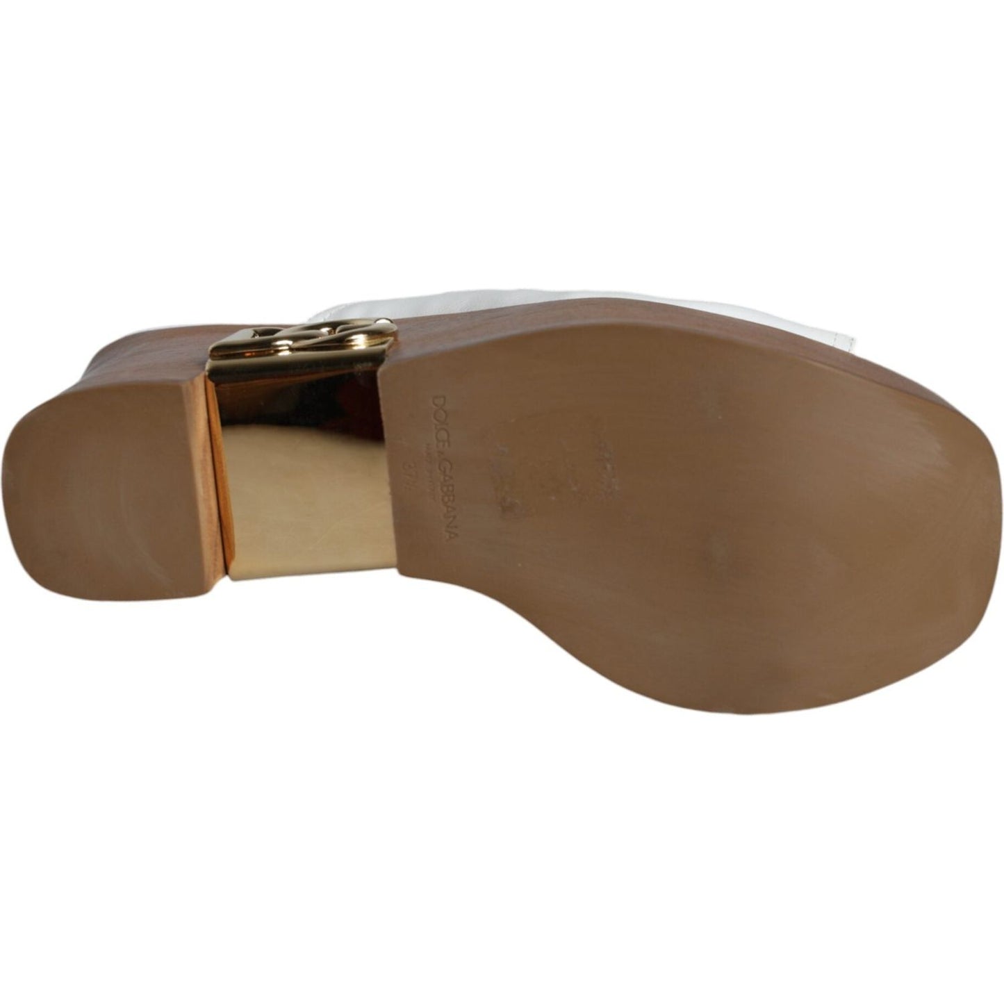 Dolce & Gabbana White Leather Wood Mules Wedge Slides Shoes Dolce & Gabbana Dim Gray