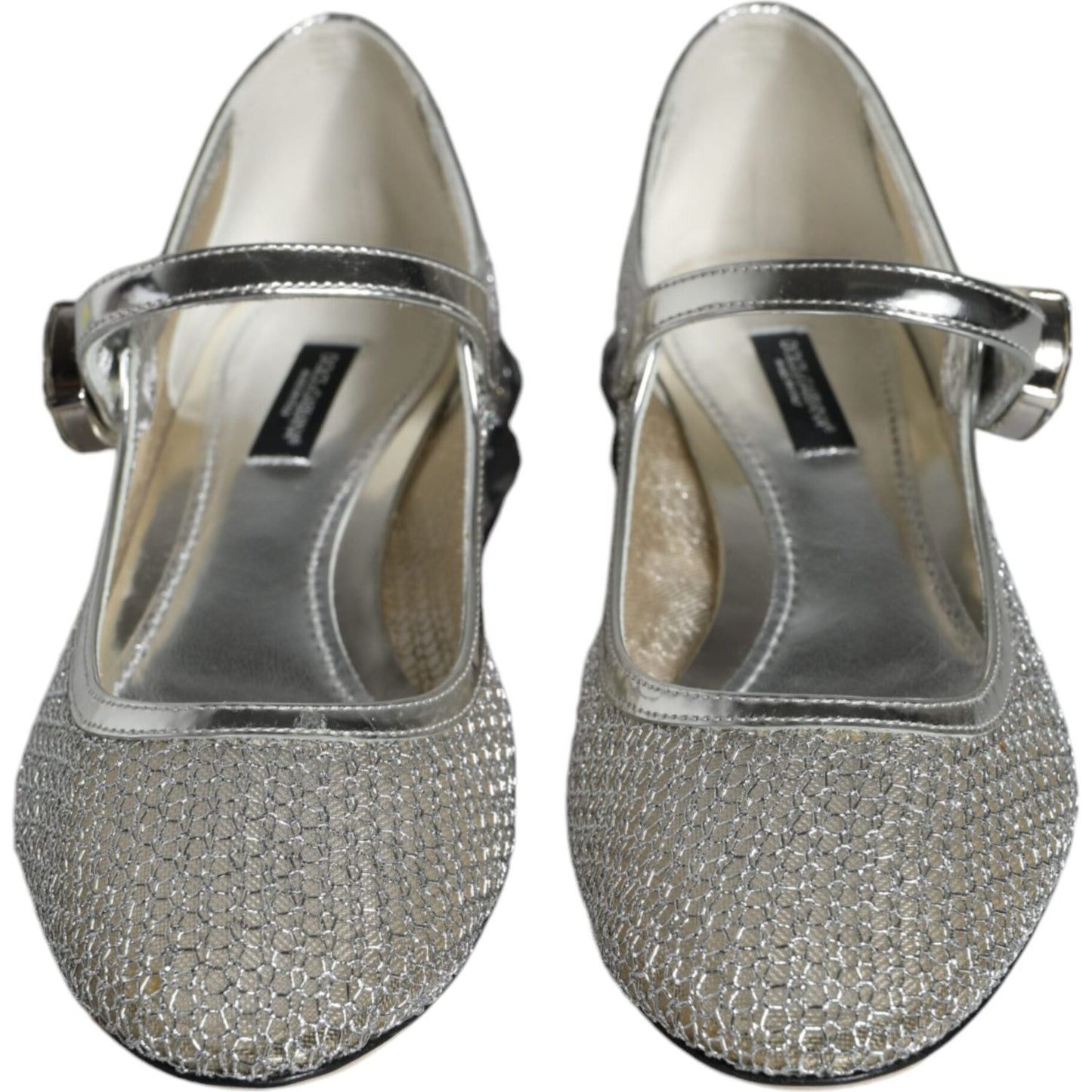 Dolce & Gabbana Silver Mesh Crystal Mary Jane Pumps Shoes Dolce & Gabbana Slate Gray