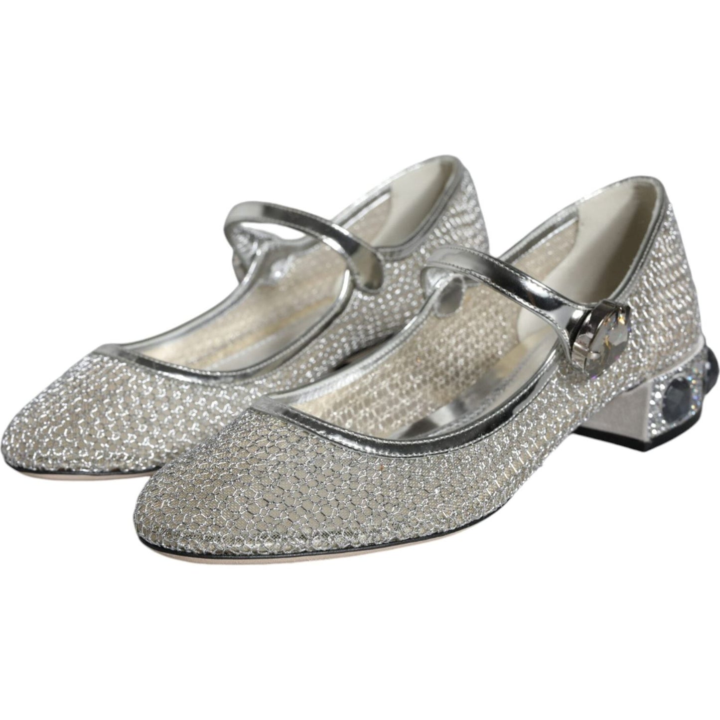 Dolce & Gabbana Silver Mesh Crystal Mary Jane Pumps Shoes Dolce & Gabbana Dark Gray