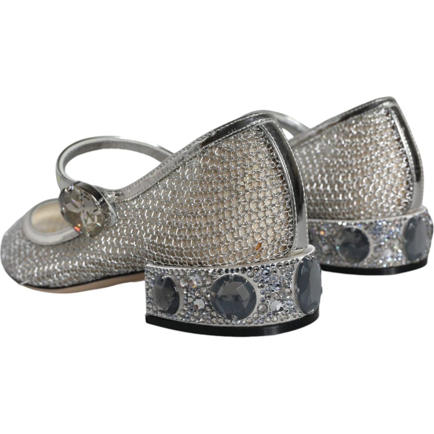 Dolce & Gabbana Silver Mesh Crystal Mary Jane Pumps Shoes Dolce & Gabbana Slate Gray