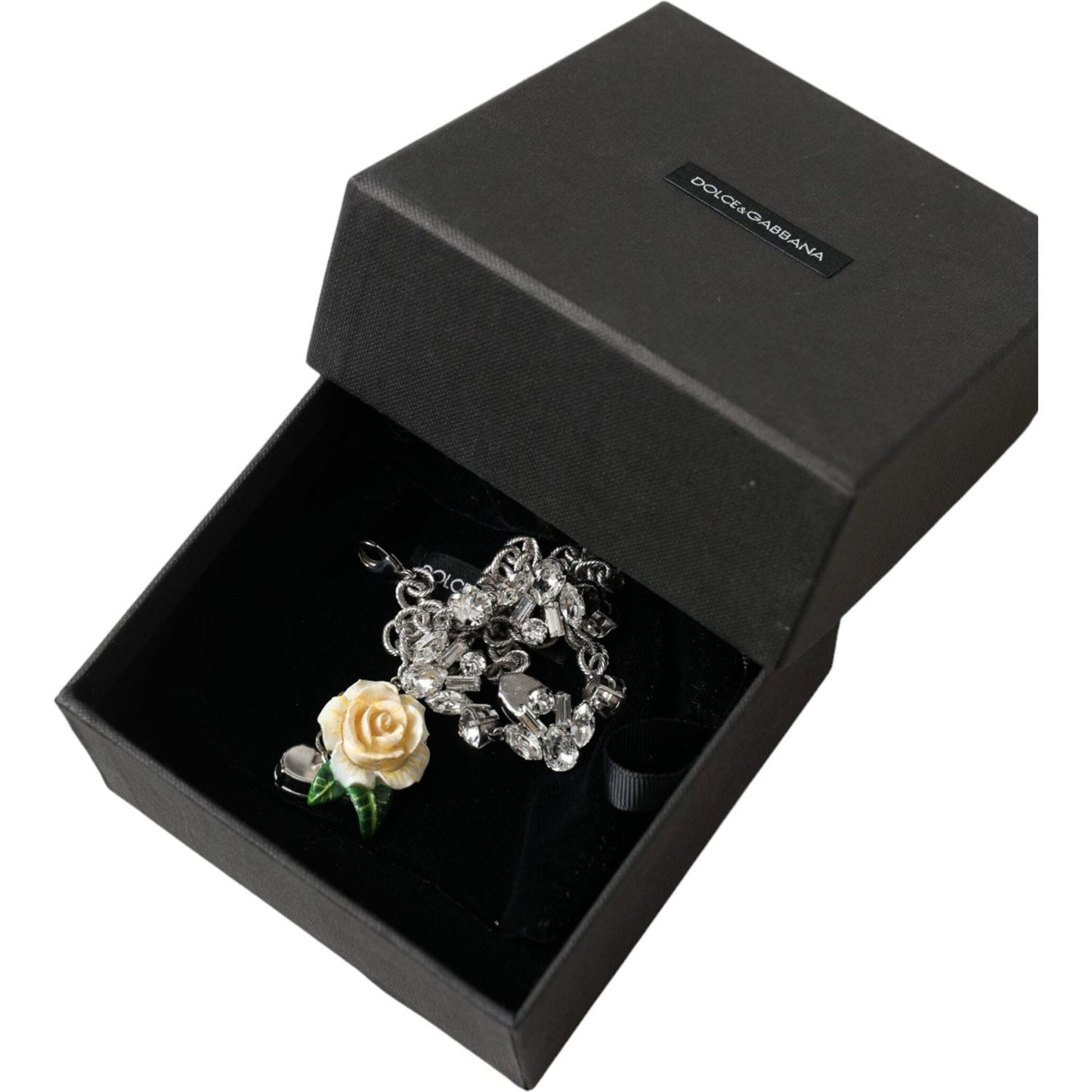 Dolce & Gabbana Silver Brass Clear Crystal Roses Pendants Necklace Necklace Dolce & Gabbana Dark Slate Gray