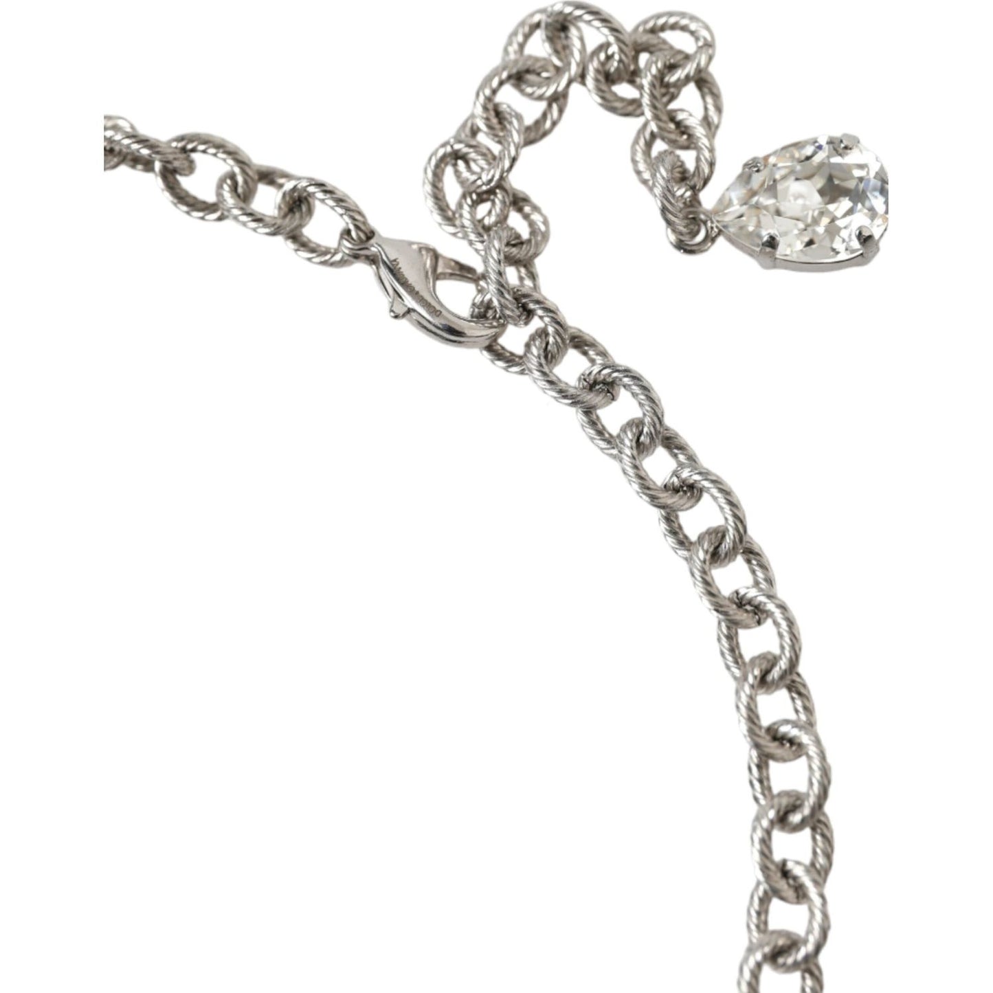 Dolce & Gabbana Silver Brass Clear Crystal Roses Pendants Necklace Necklace Dolce & Gabbana Dark Gray
