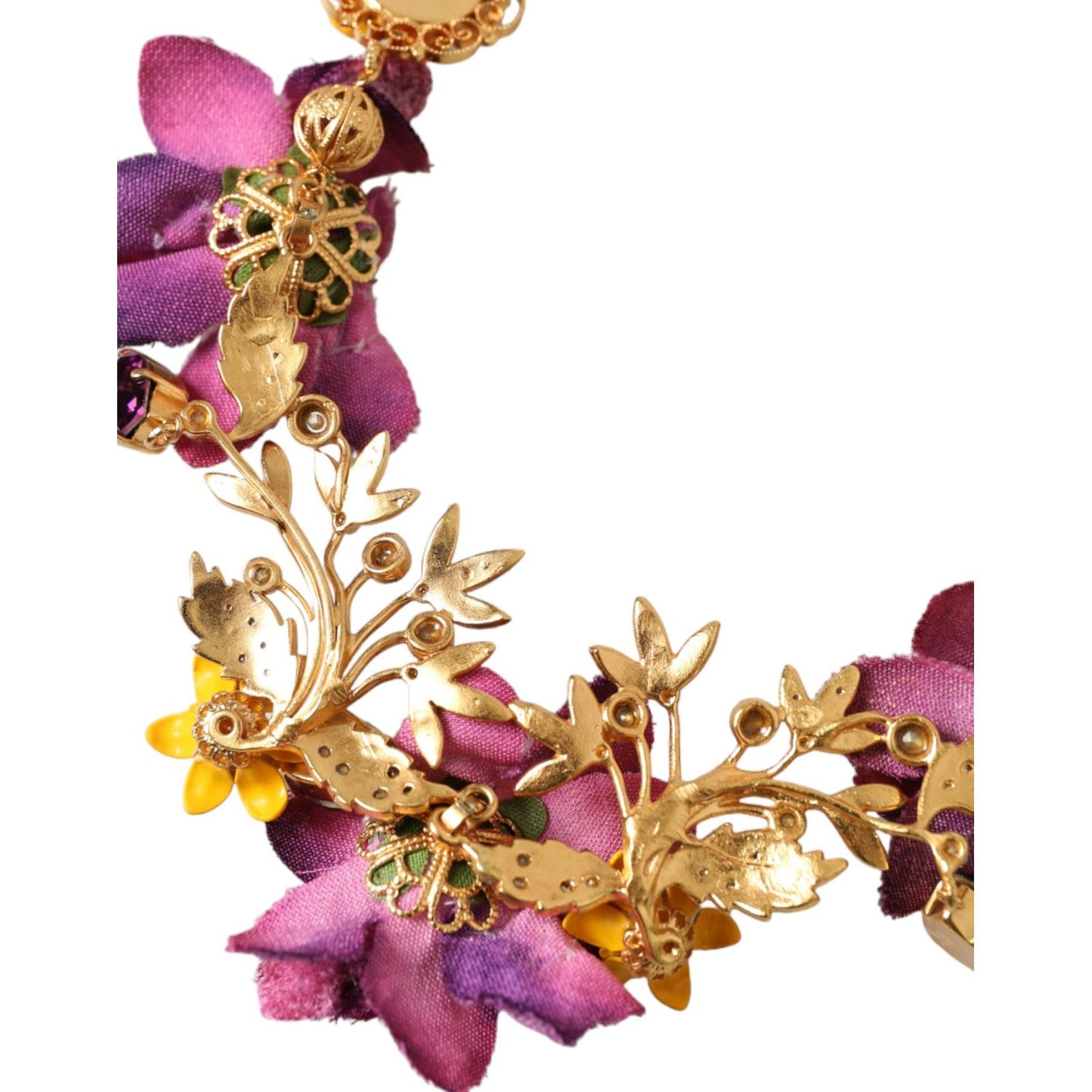 Dolce & Gabbana Gold Brass Mix Fiori Flowers Crystal Chain Necklace Necklace Dolce & Gabbana Sienna