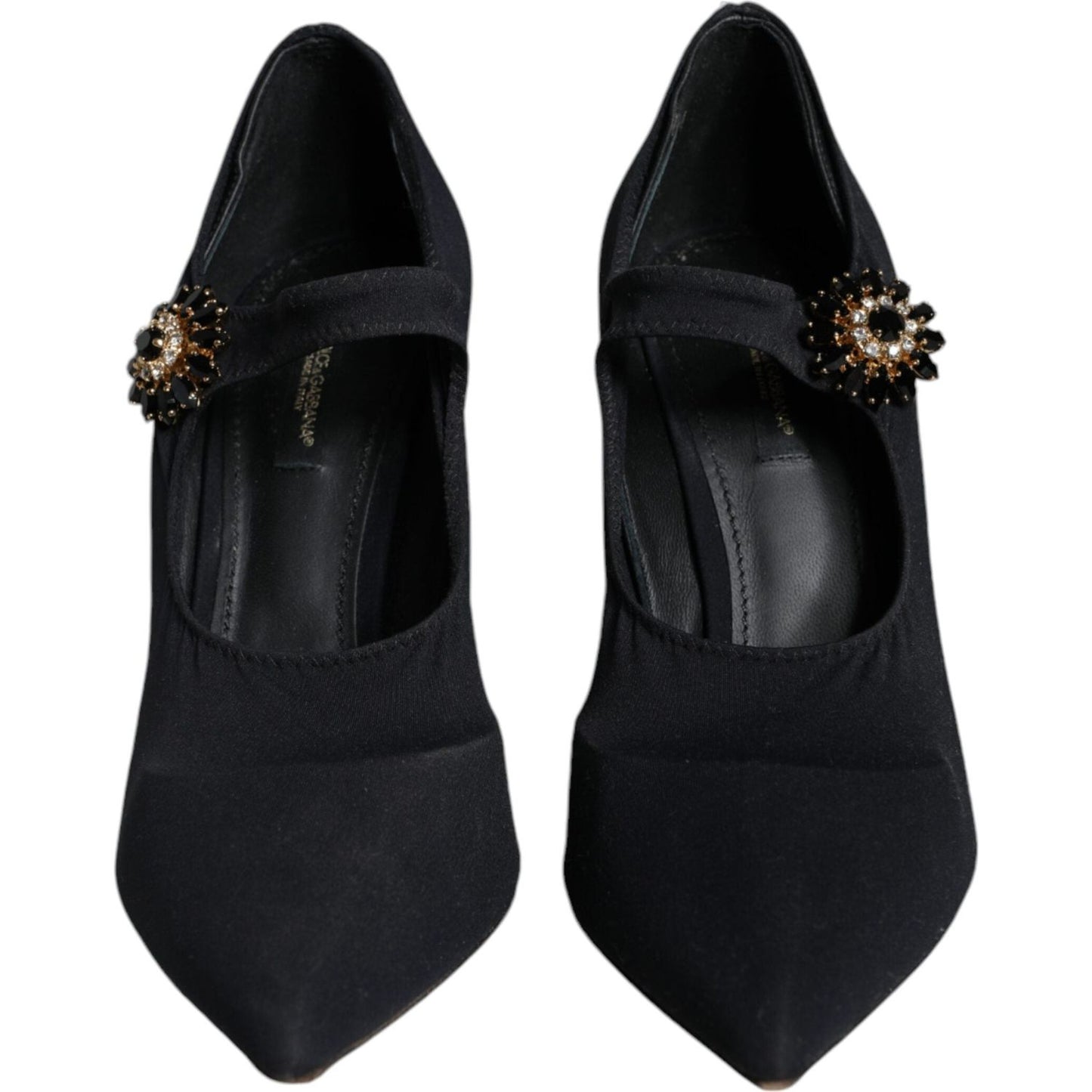Dolce & Gabbana Black Mary Jane Jersey Crystal Pumps Shoes Dolce & Gabbana Black
