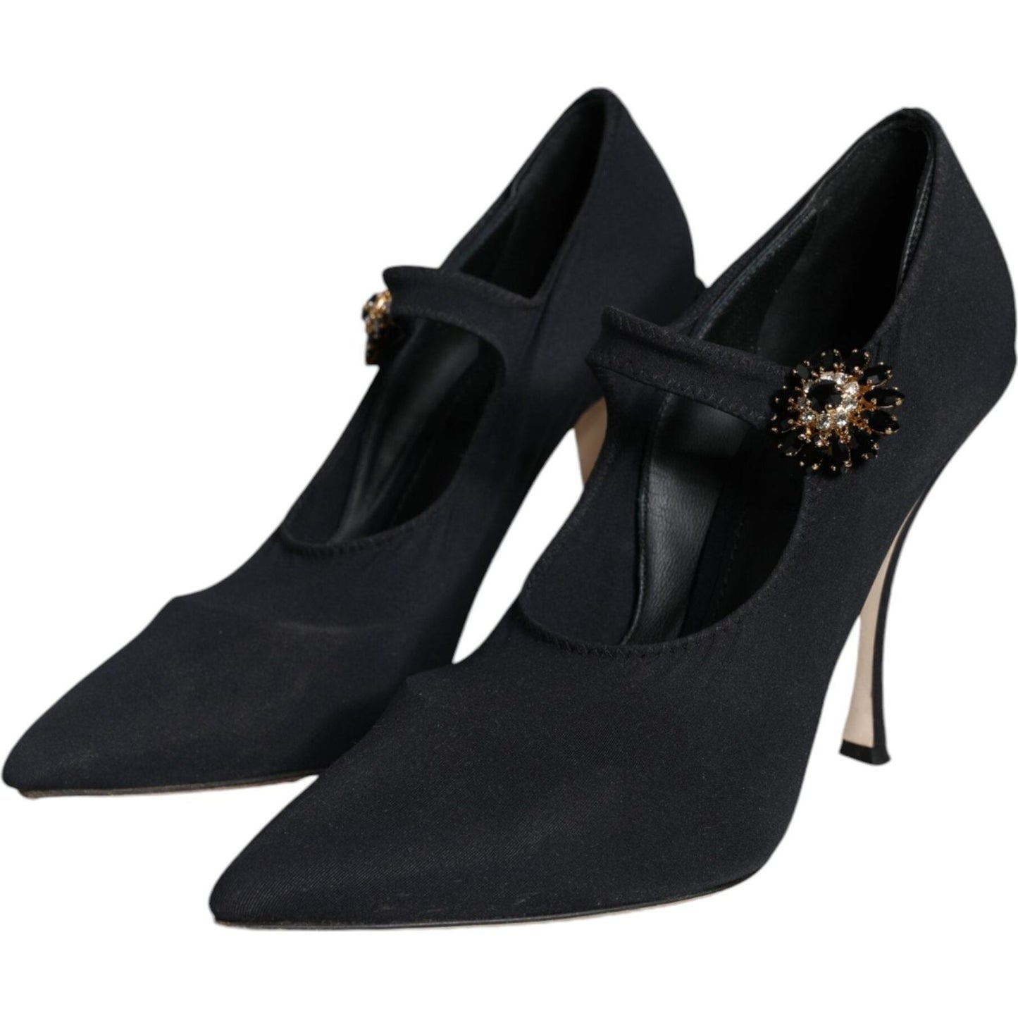 Dolce & Gabbana Black Mary Jane Jersey Crystal Pumps Shoes Dolce & Gabbana Black