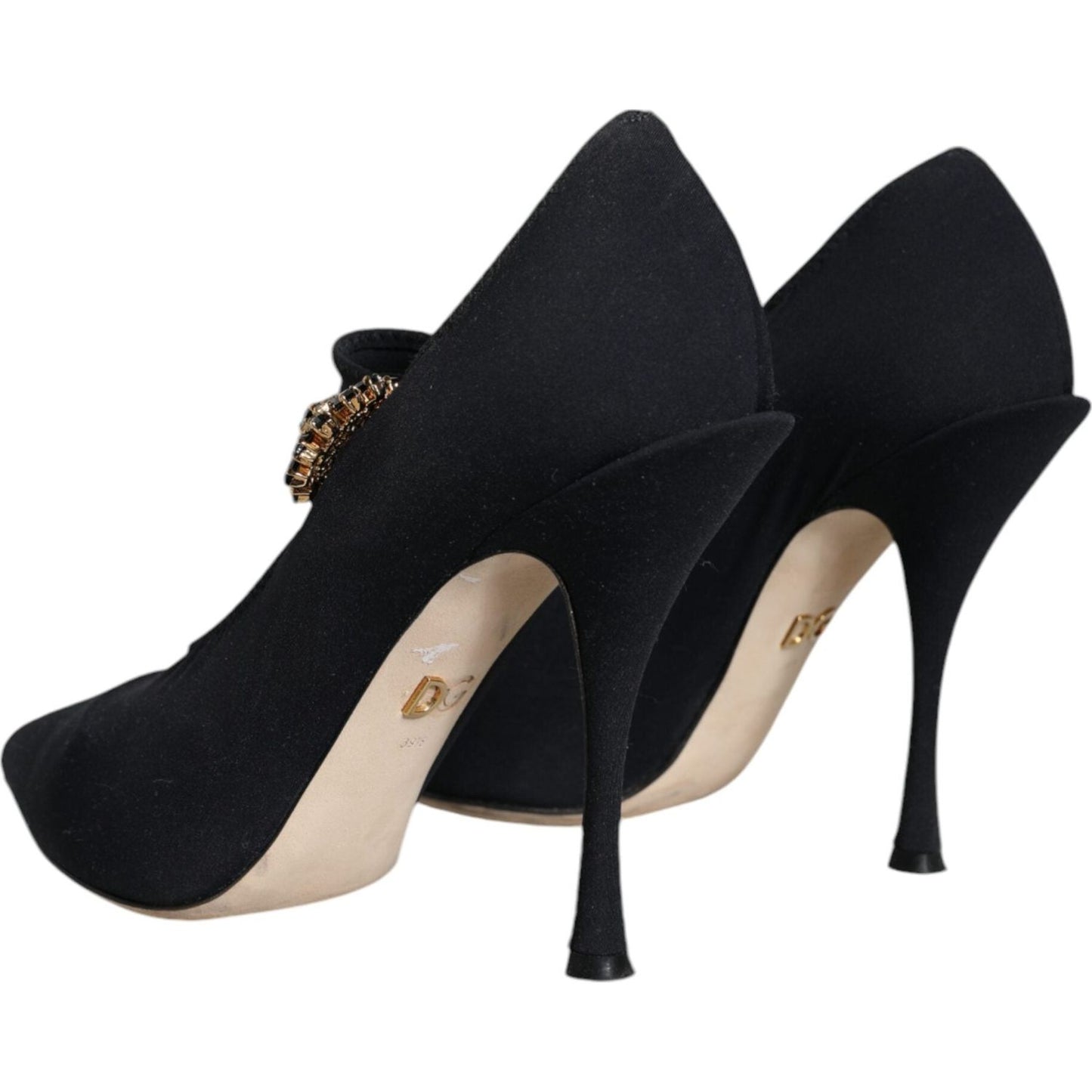 Dolce & Gabbana Black Mary Jane Jersey Crystal Pumps Shoes Dolce & Gabbana Black