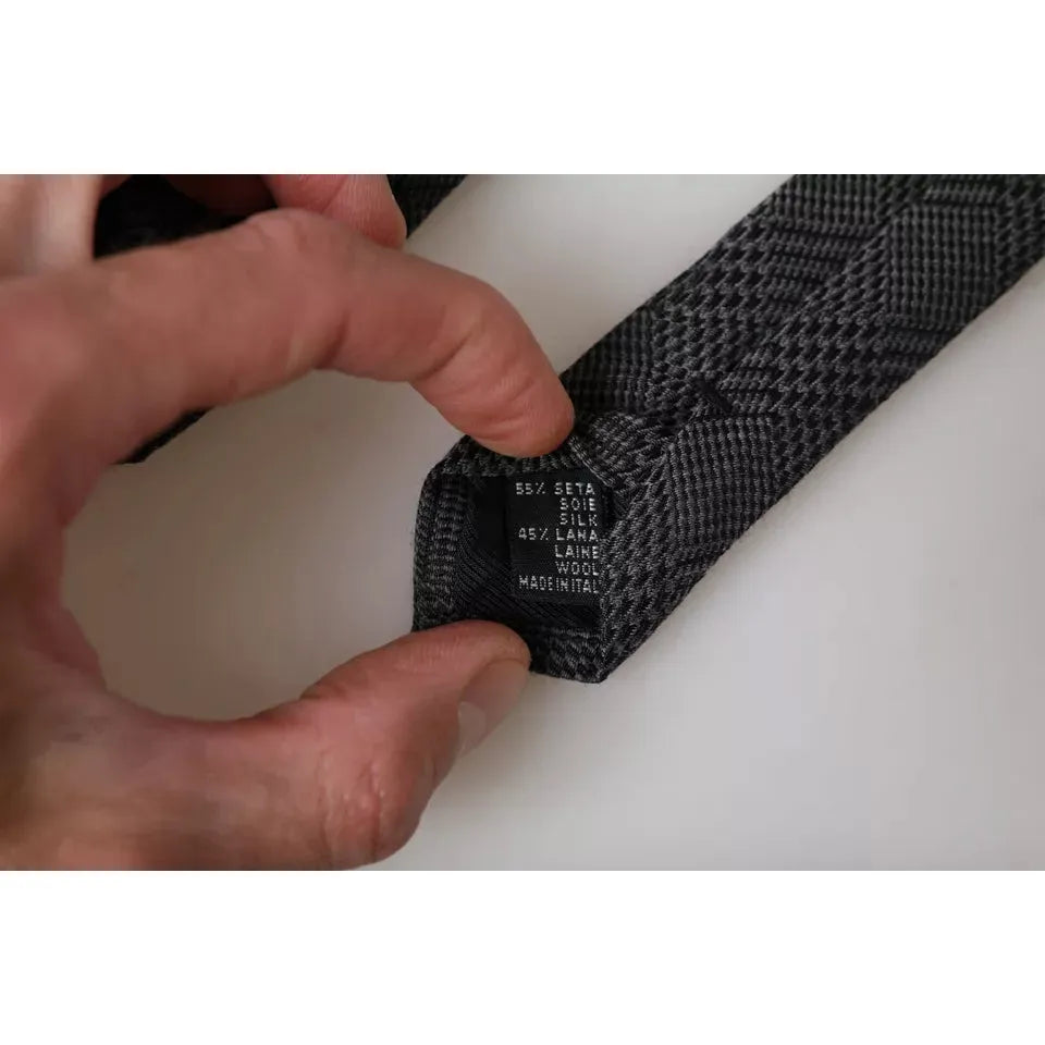 Dolce & Gabbana Dark Gray Plaid Patterned Silk Adjustable Men Tie Dolce & Gabbana Dim Gray