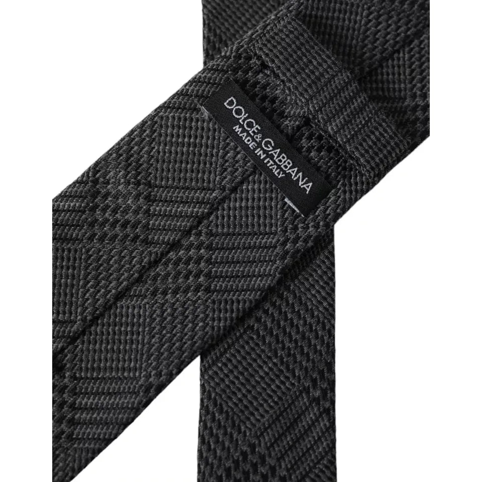 Dolce & Gabbana Dark Gray Plaid Patterned Silk Adjustable Men Tie Dolce & Gabbana Dark Slate Gray