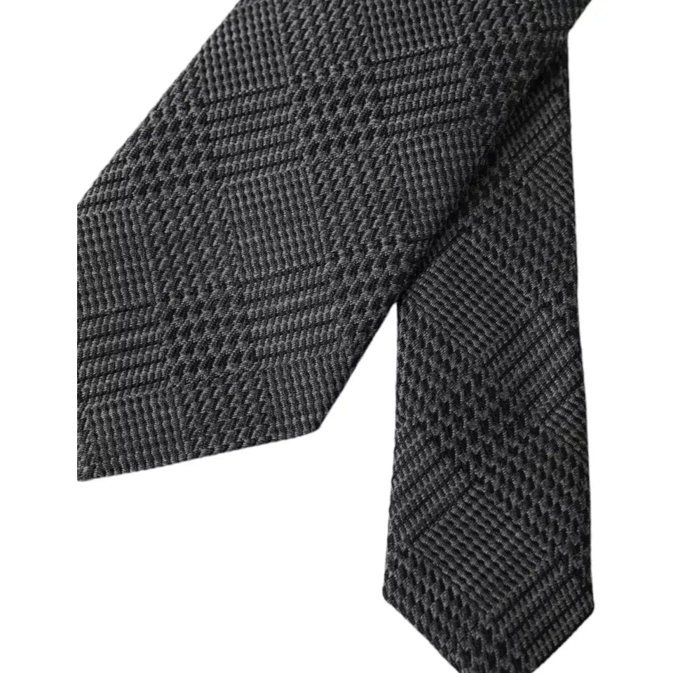 Dolce & Gabbana Dark Gray Plaid Patterned Silk Adjustable Men Tie Dolce & Gabbana Dark Slate Gray
