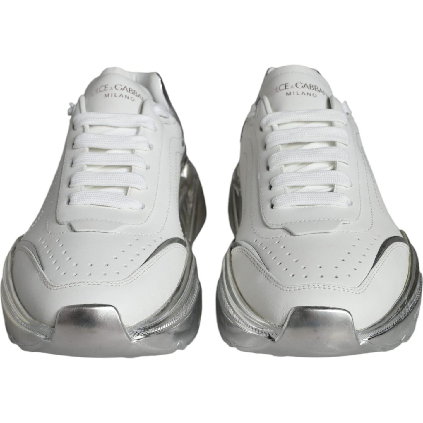 Dolce & Gabbana White Silver Daymaster Leather Sneakers Shoes Dolce & Gabbana Light Gray