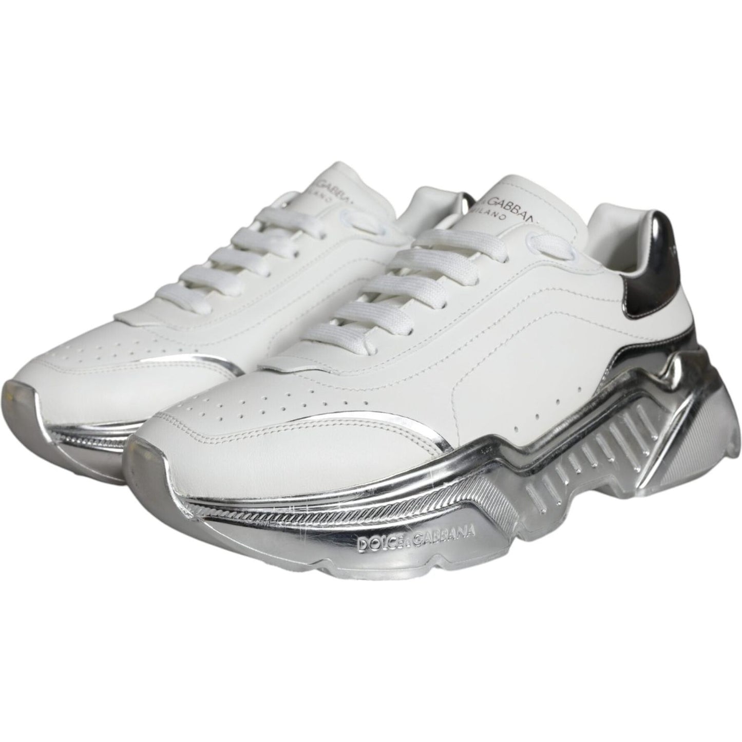 Dolce & Gabbana White Silver Daymaster Leather Sneakers Shoes Dolce & Gabbana Light Gray