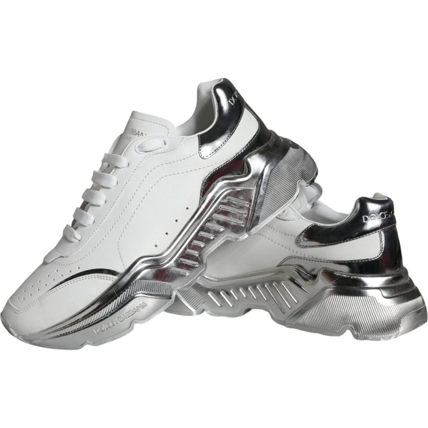 Dolce & Gabbana White Silver Daymaster Leather Sneakers Shoes Dolce & Gabbana Gray