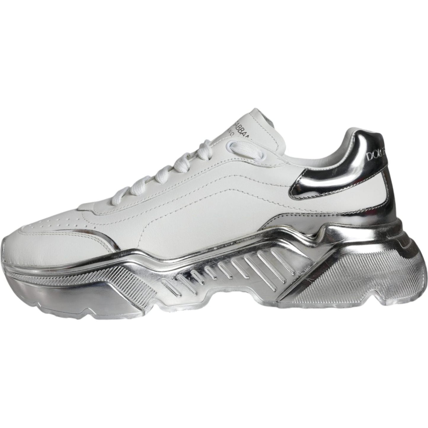 Dolce & Gabbana White Silver Daymaster Leather Sneakers Shoes Dolce & Gabbana Gray