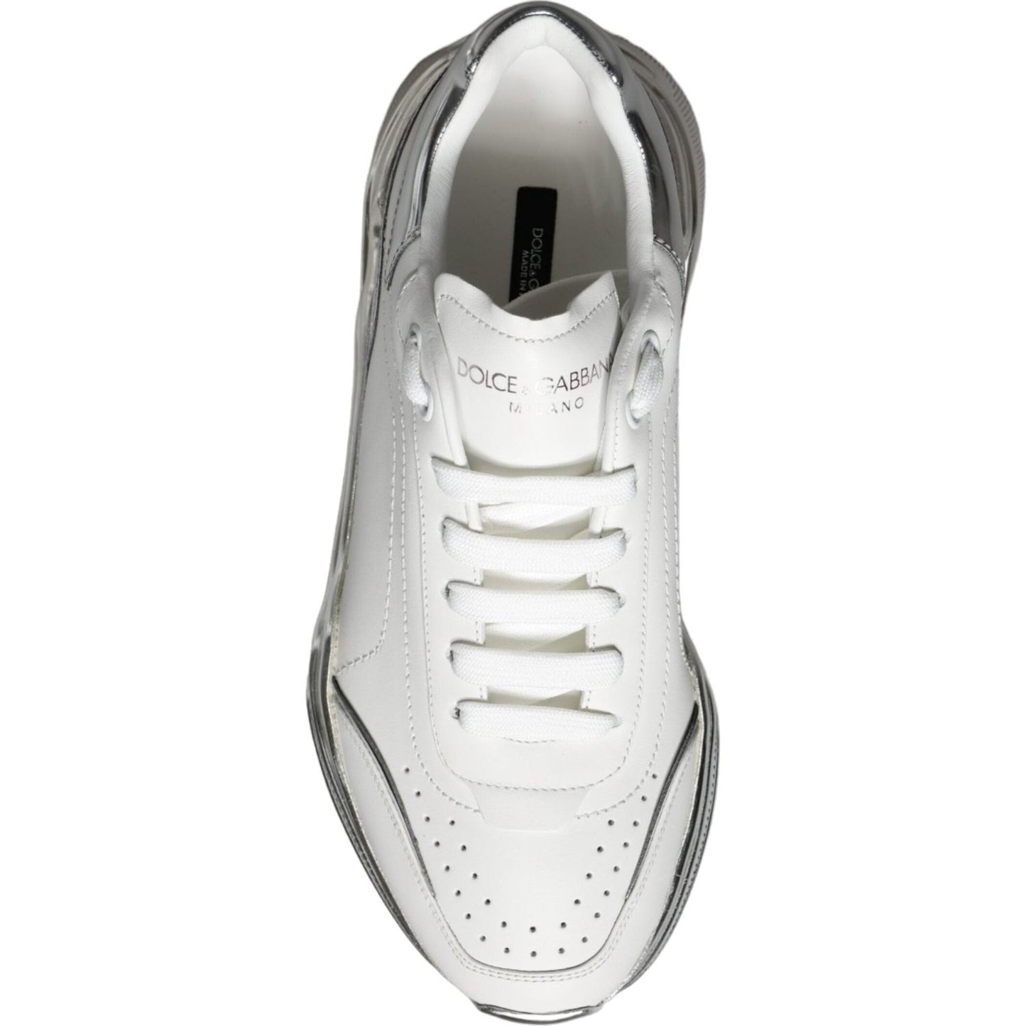 Dolce & Gabbana White Silver Daymaster Leather Sneakers Shoes Dolce & Gabbana Light Gray