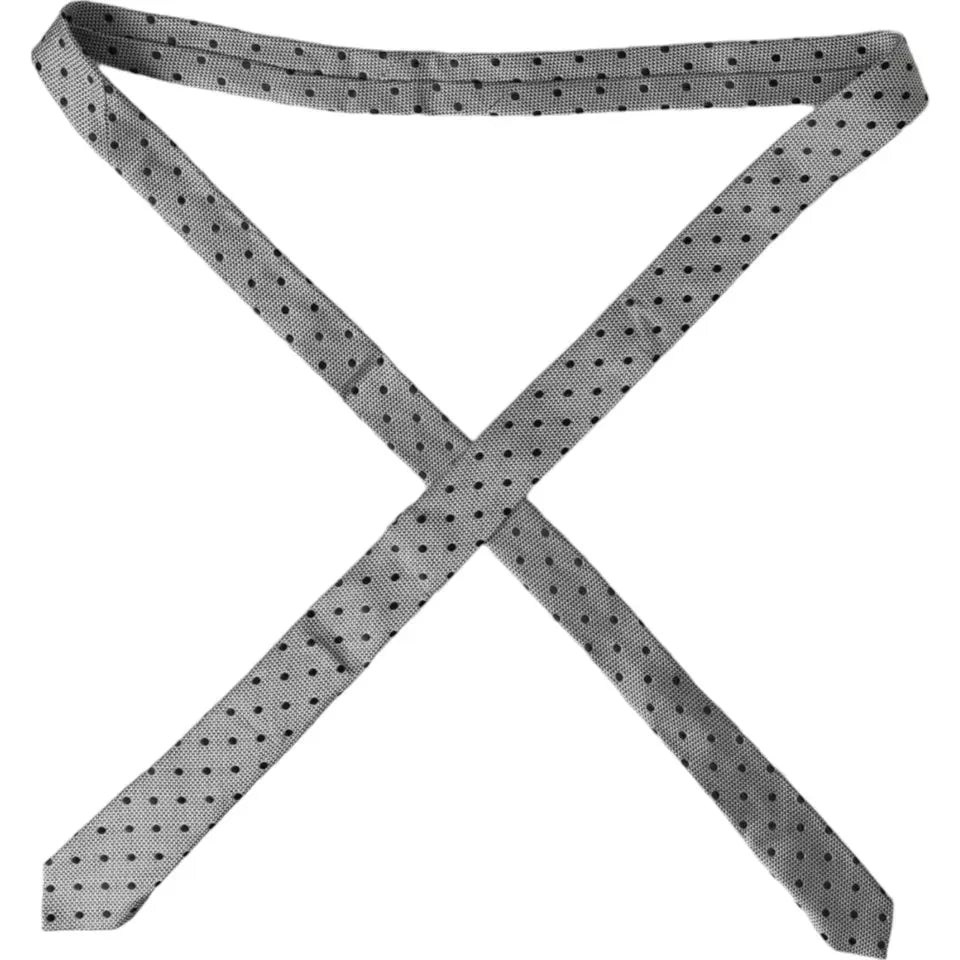 Dolce & Gabbana Black White Dot Fantasy Silk Adjustable Men Tie Dolce & Gabbana Light Slate Gray