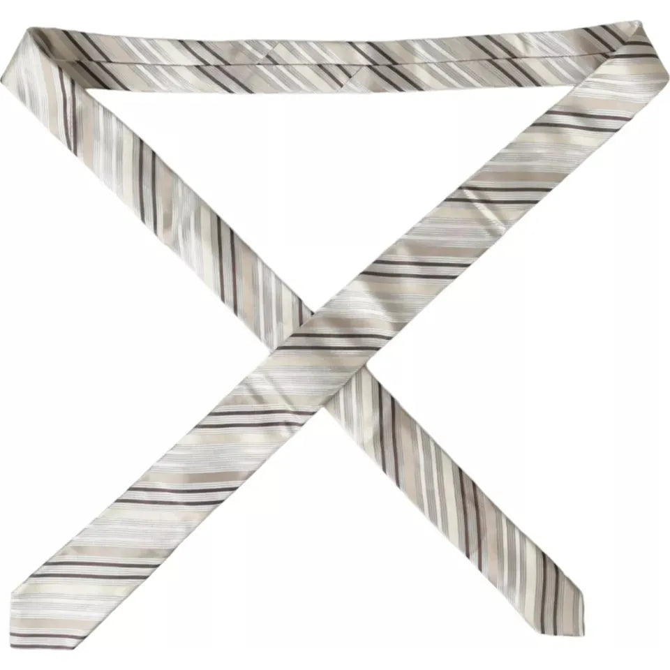 Dolce & Gabbana Beige Stripes Fantasy Silk Adjustable Men Tie Dolce & Gabbana Gray
