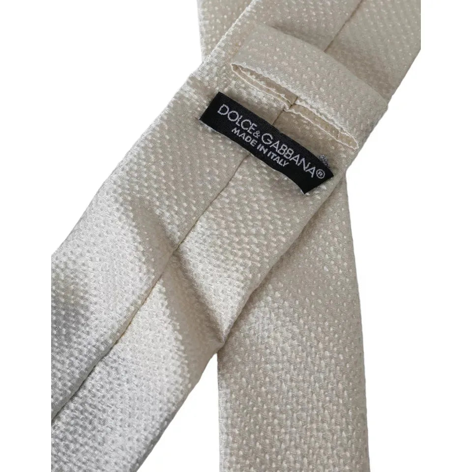 Dolce & Gabbana Off White 100% Silk Adjustable Necktie Men Tie Dolce & Gabbana Dark Gray