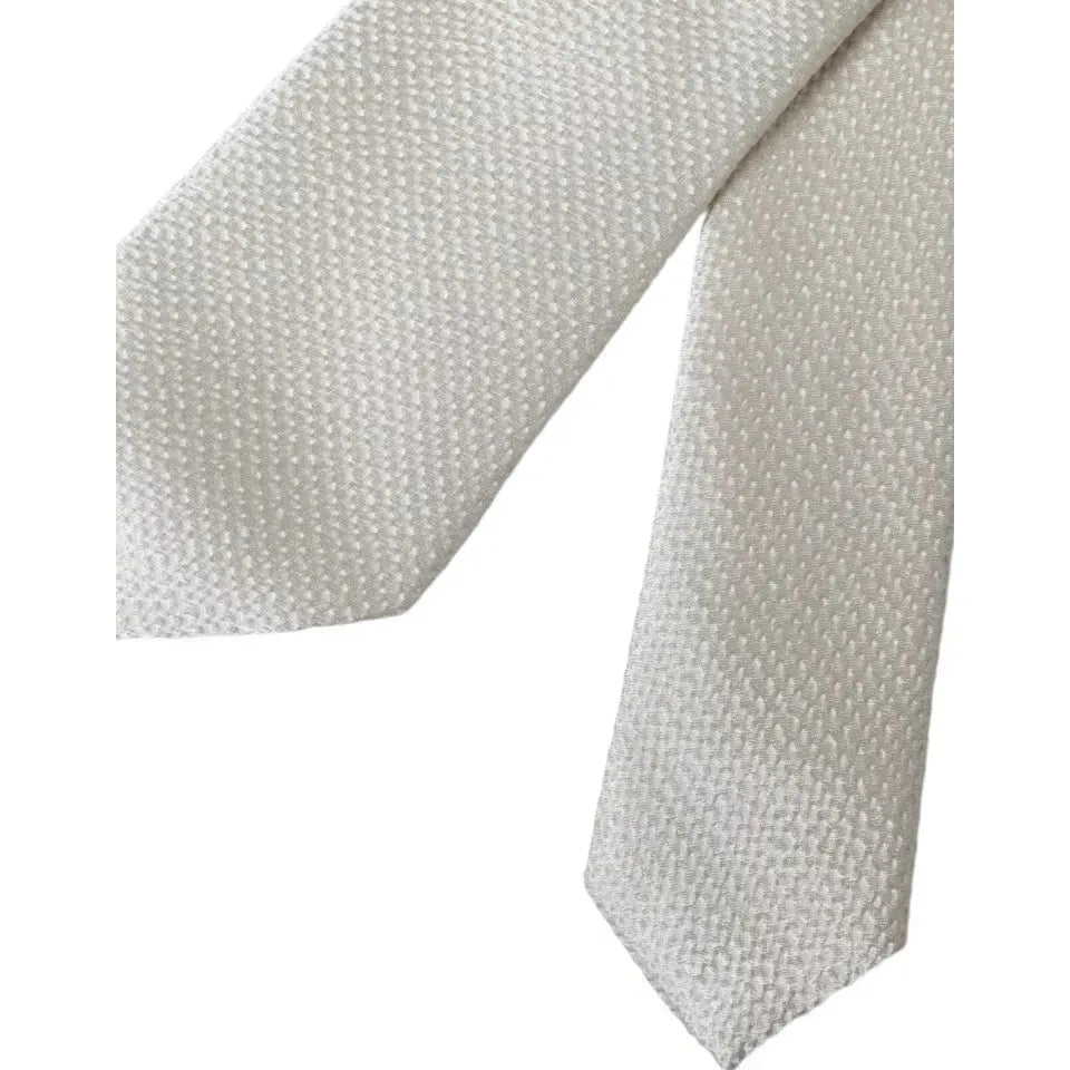Dolce & Gabbana Off White 100% Silk Adjustable Necktie Men Tie Dolce & Gabbana Gray