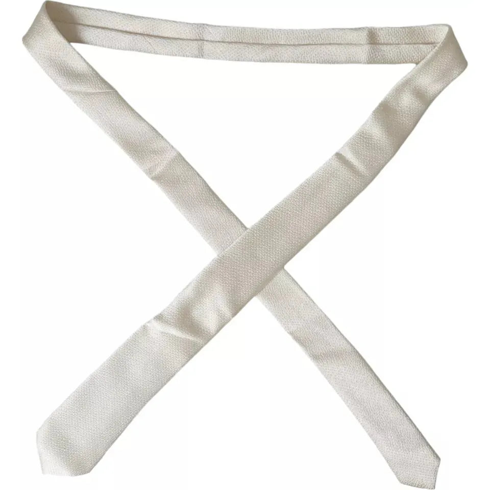 Dolce & Gabbana Off White 100% Silk Adjustable Necktie Men Tie Dolce & Gabbana Gray