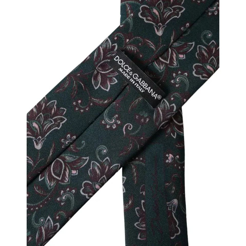Dolce & Gabbana Green Floral Print Silk Adjustable Men Tie Dolce & Gabbana Dark Slate Gray