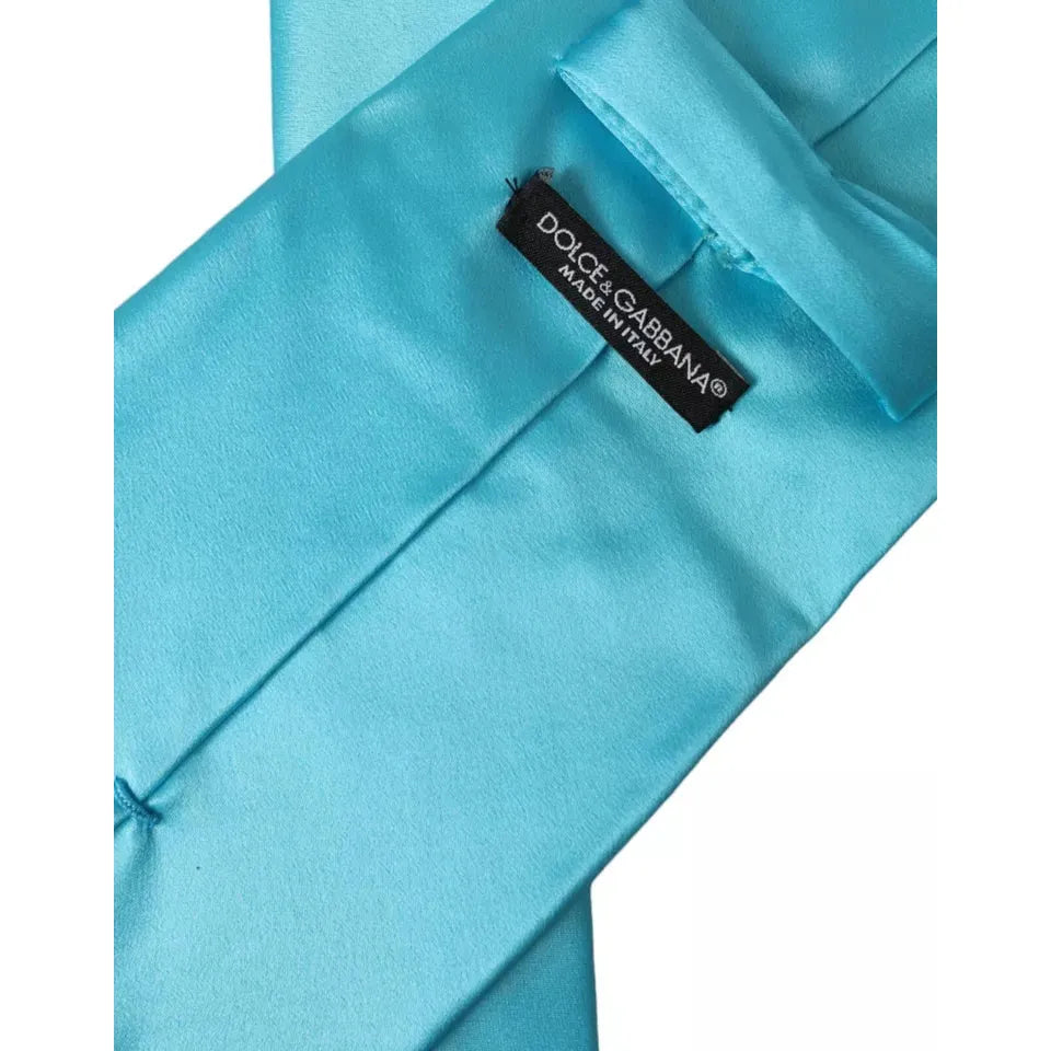 Dolce & Gabbana Light Blue Satin Silk Wide Adjustable Men Tie Dolce & Gabbana Medium Turquoise
