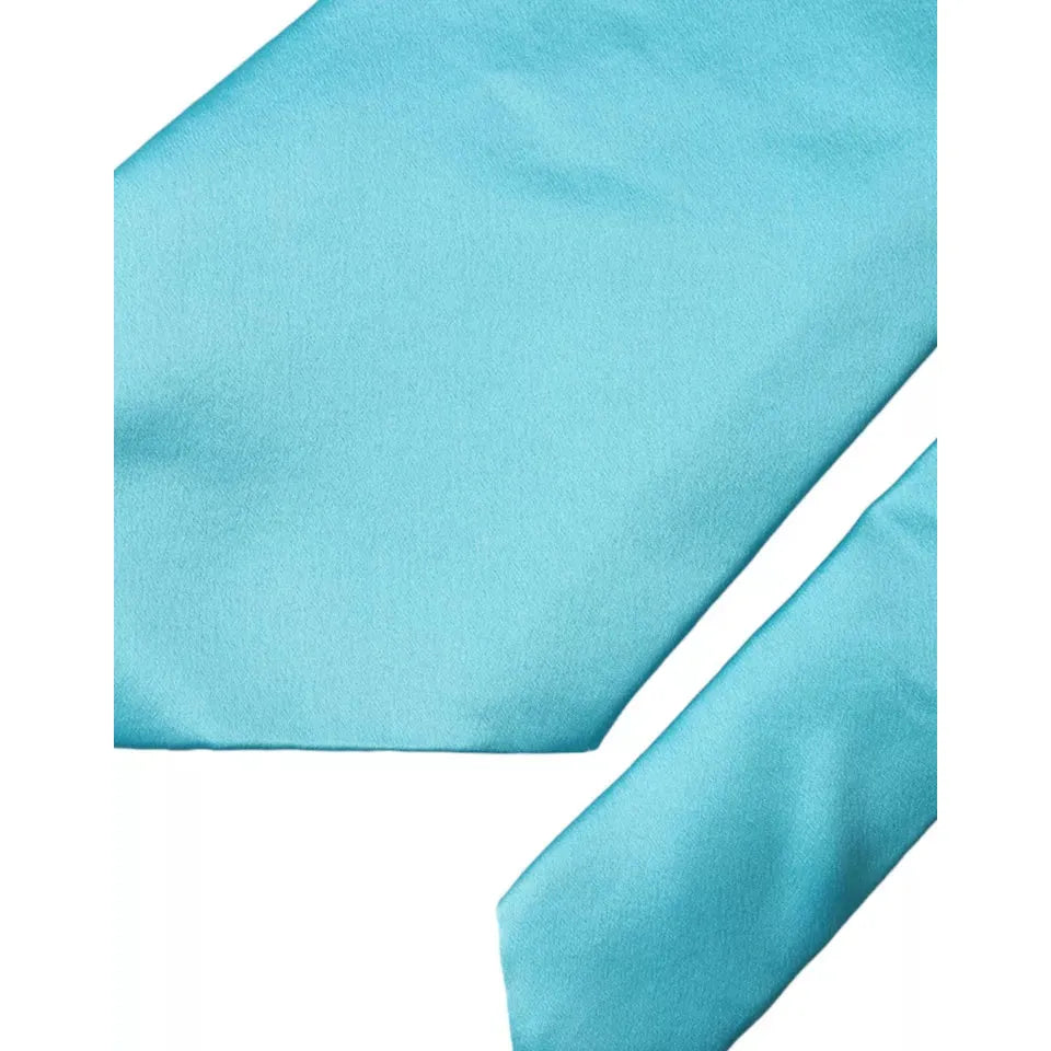Dolce & Gabbana Light Blue Satin Silk Wide Adjustable Men Tie Dolce & Gabbana Sky Blue