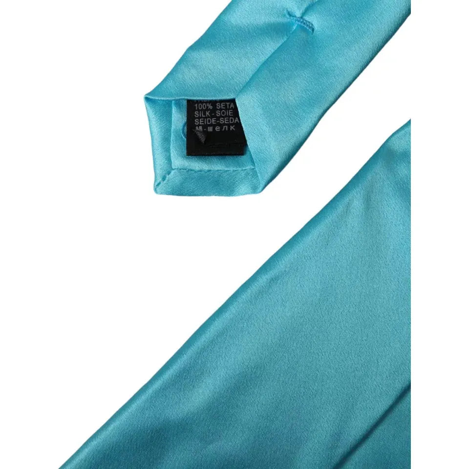 Dolce & Gabbana Light Blue Satin Silk Wide Adjustable Men Tie Dolce & Gabbana Cadet Blue