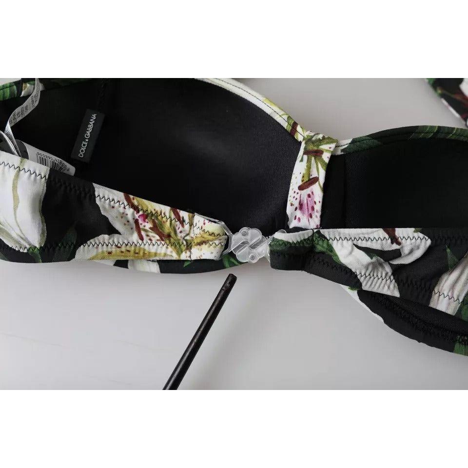 Dolce & Gabbana Black Lily Halter Swimwear Beachwear Bikini Top Dolce & Gabbana Gray