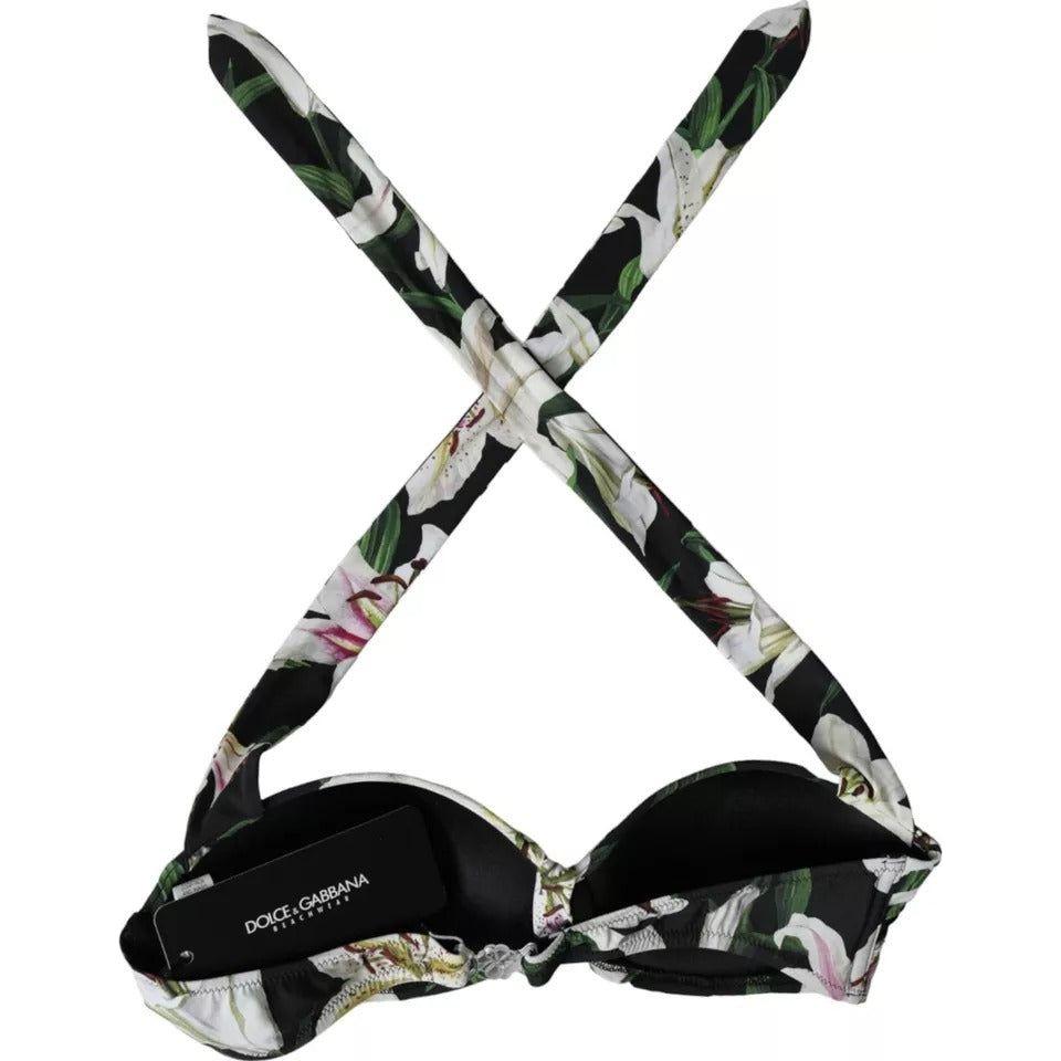 Dolce & Gabbana Black Lily Halter Swimwear Beachwear Bikini Top Dolce & Gabbana Black