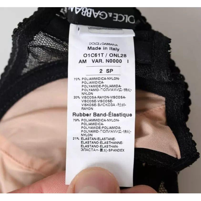 Dolce & Gabbana Black Floral Lace Nylon Balconcino Bra Underwear Dolce & Gabbana Gray