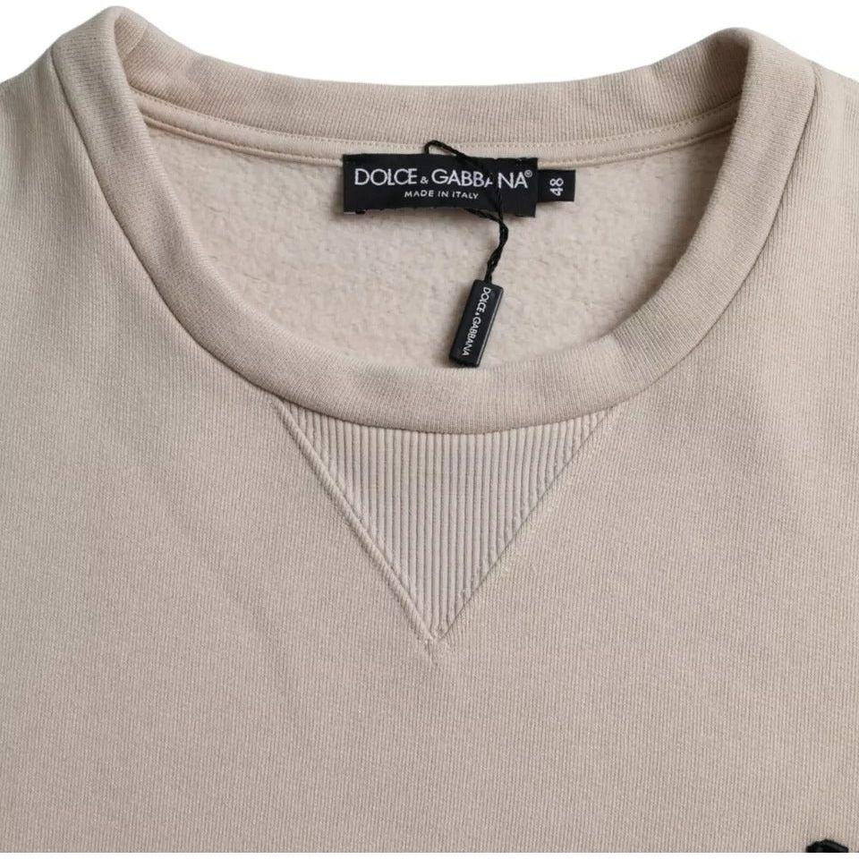 Dolce & Gabbana Beige Cotton Crew Neck Sweatshirt Sweater Dolce & Gabbana Dark Gray