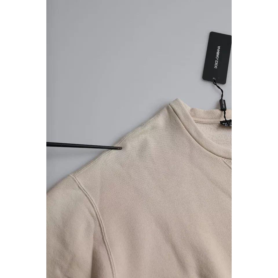 Dolce & Gabbana Beige Cotton Crew Neck Sweatshirt Sweater Dolce & Gabbana Dark Gray