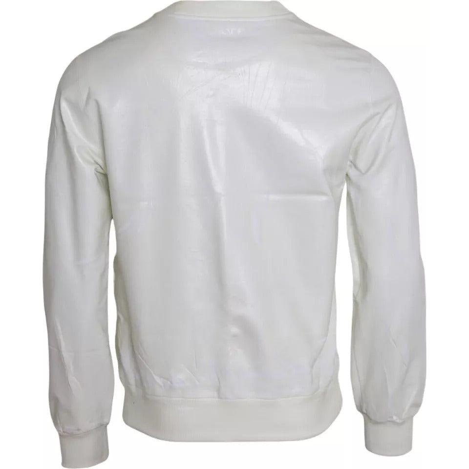 Dolce & Gabbana White Cotton Crew Neck Sweatshirt Sweater Dolce & Gabbana Light Gray